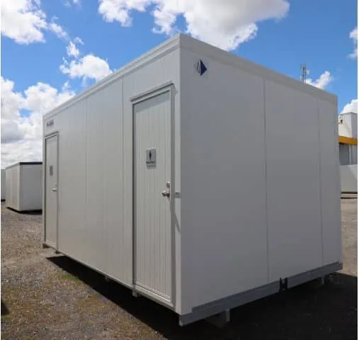 Compact portable toilet cabin on site